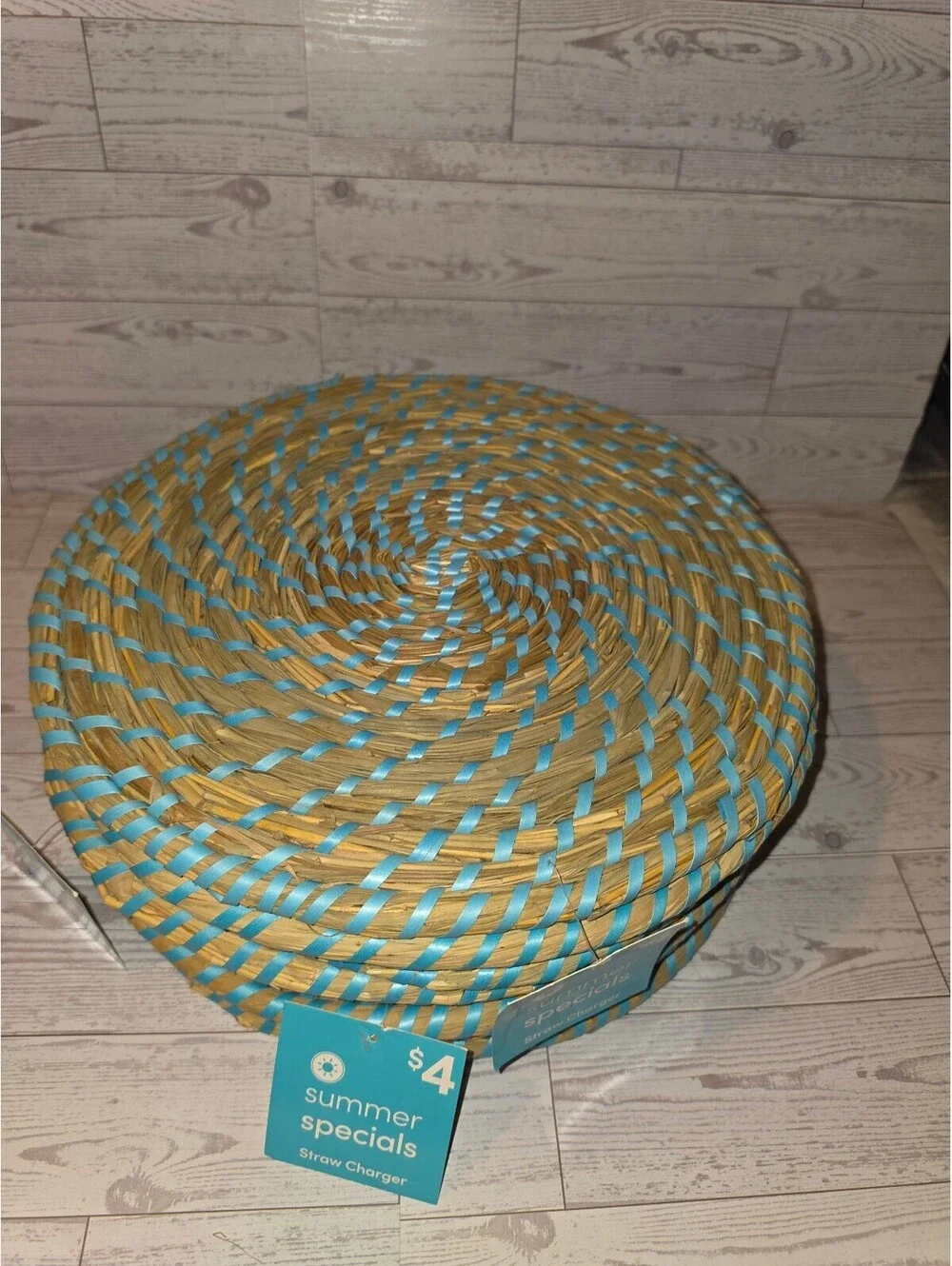 Palm Springs Pool Party Set of 8 Round Woven Placemats Blue Natural Boho